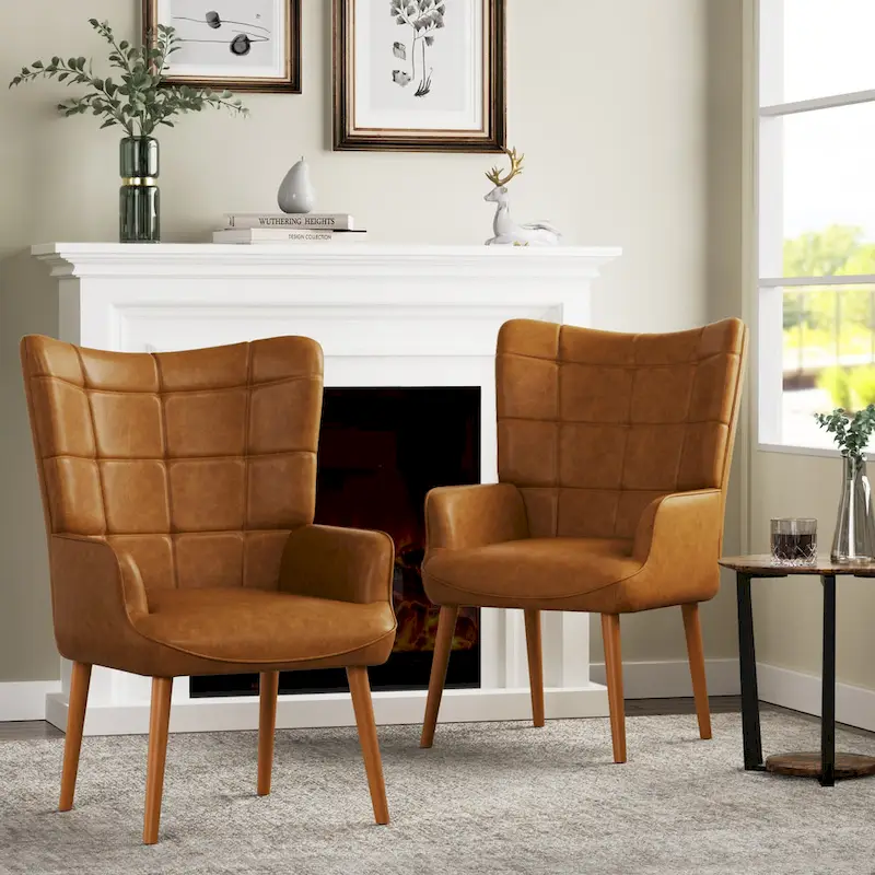 High-back Tufted Accent Chair Set of 2 Cream/ Brown/ Taupe