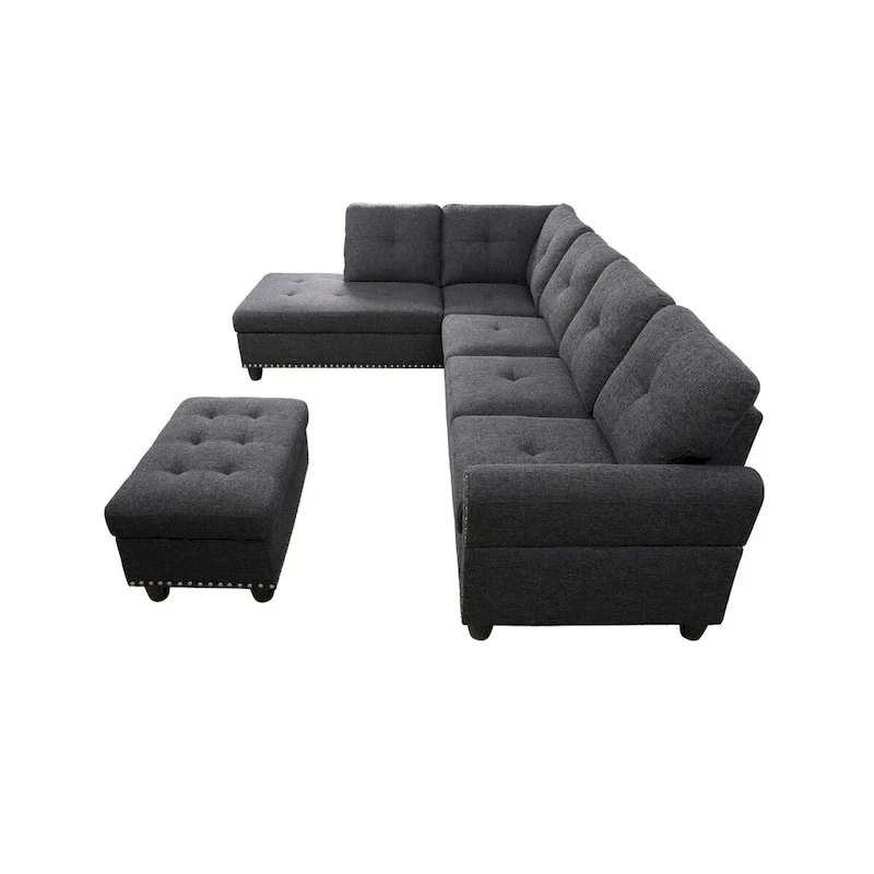 Alger 98-inch Wide Left Hand Facing Sofa with Chaise and Ottoman - 98W x 71D x 33H