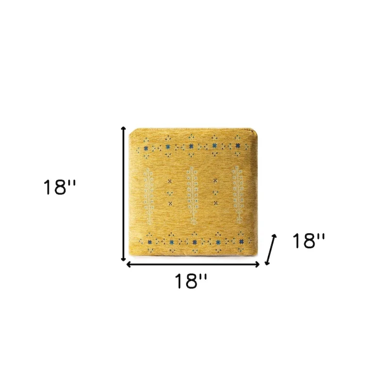 Pouf Ottoman - Yellow, Abstract Geometric Pattern, 18 Diameter