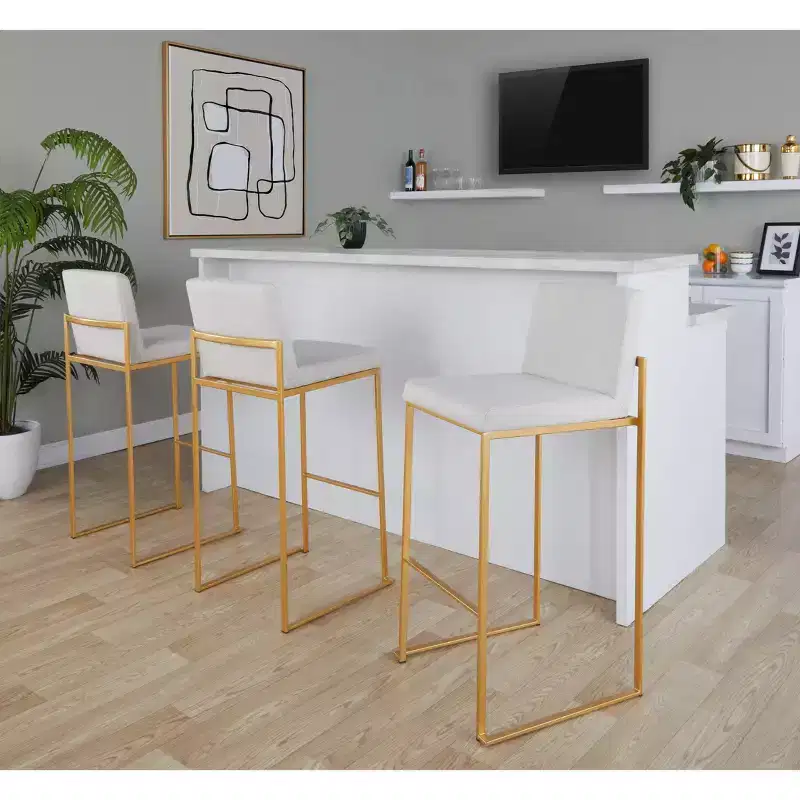 LumiSource Set of 3 Fuji High Back Barstools Fabric