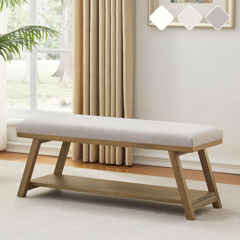 Solid Wood Shoe Bench with Cushion Entryway Shoe Bench