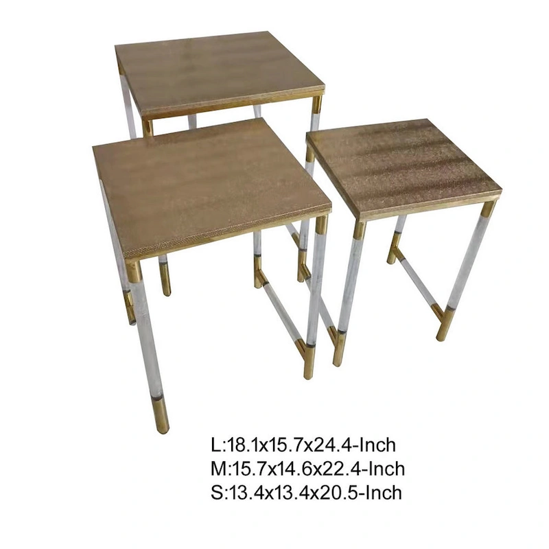 Set of 3 Nesting Side End Tables, Faux Leather Top, Clear Acrylic Legs