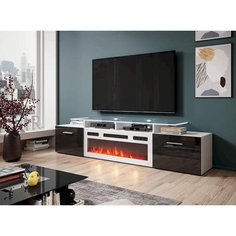White/Gray/Black Electric Fireplace TV Stand, Fits 85
