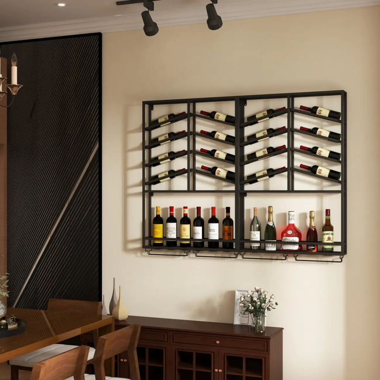 Hanging Industrial Metal Black Wine Rack Wall Mounted