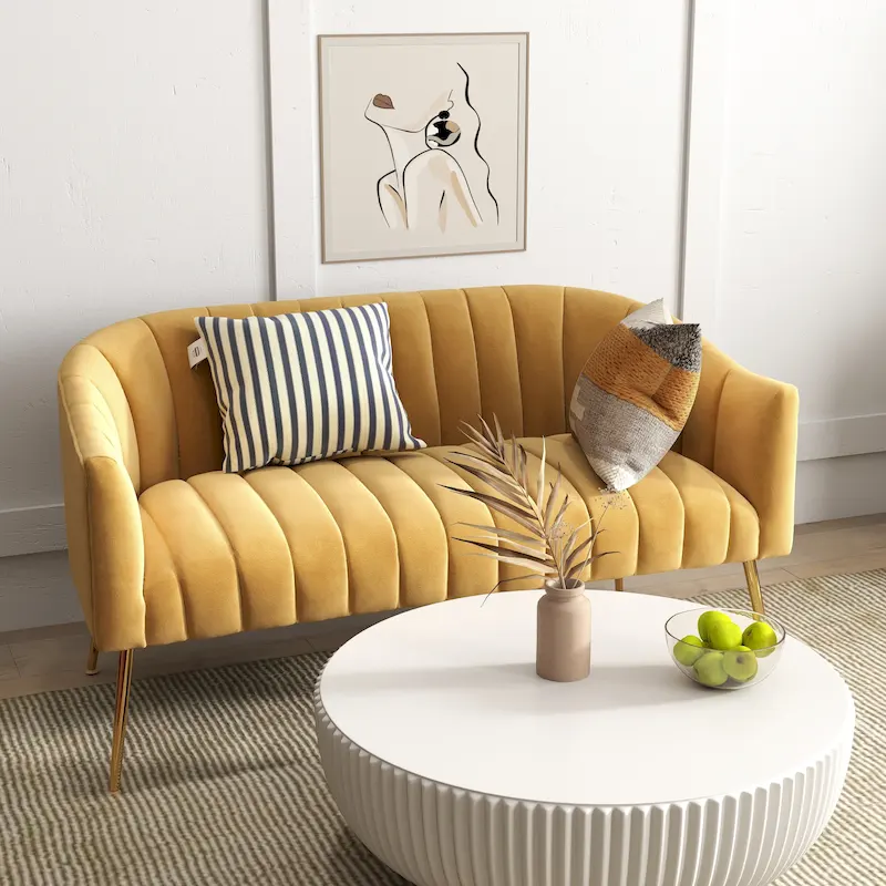 SEYNAR Modern Glam Comfy 50 Metal Legs Curved Sofa 2 Seaters Loveseat with Tufted Back