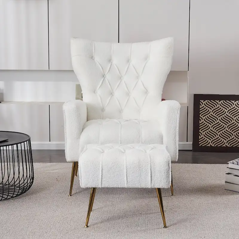 Upholstered Wingback Chair with Ottoman