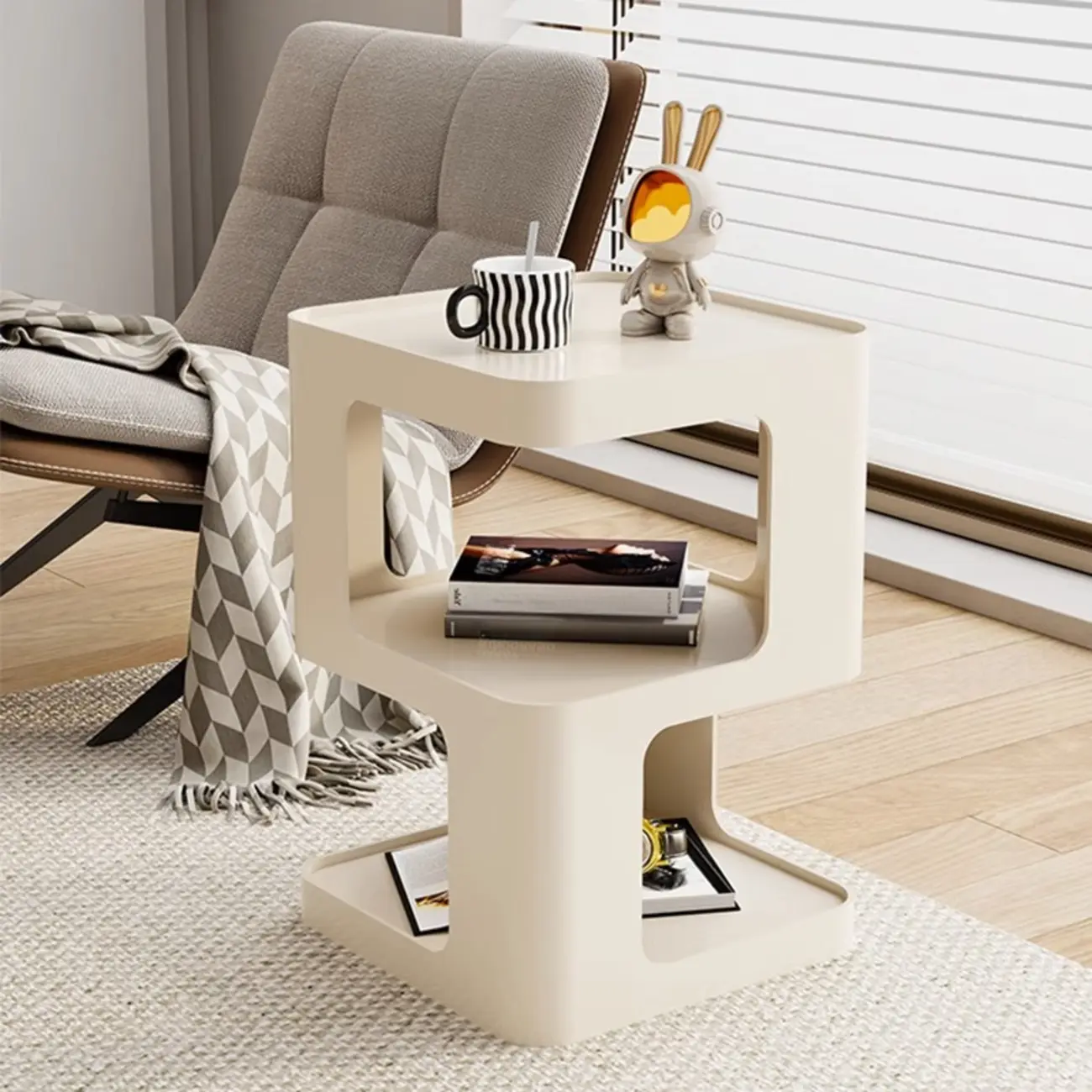 Small Square Black Metal End Table with Storage Shelves