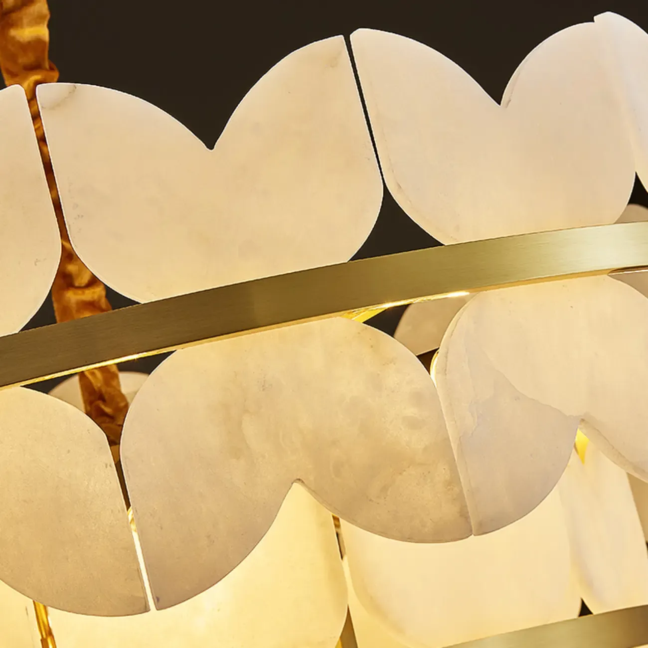 Luxurious Round Gold Tiered Alabaster Chandelier