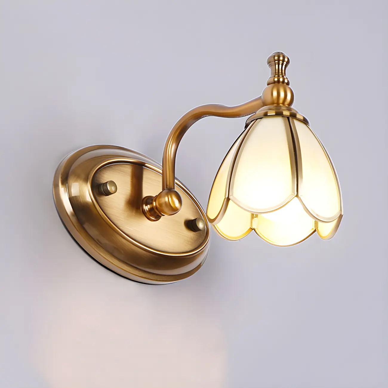 3-Light Vintage Brass Floral Bathroom Vanity Light