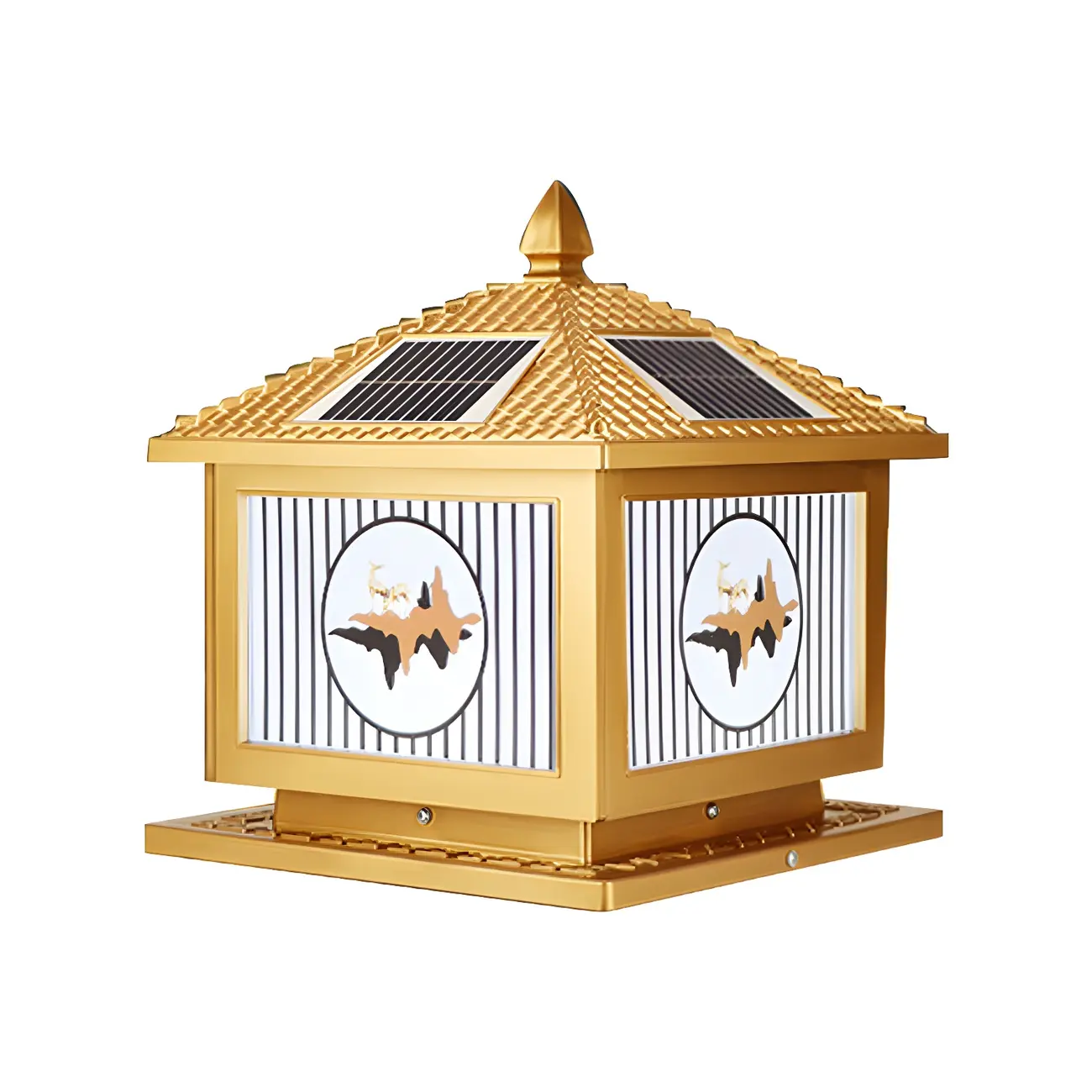 Traditonal Brass House-Shape Metal Solar Outdoor Post Lights