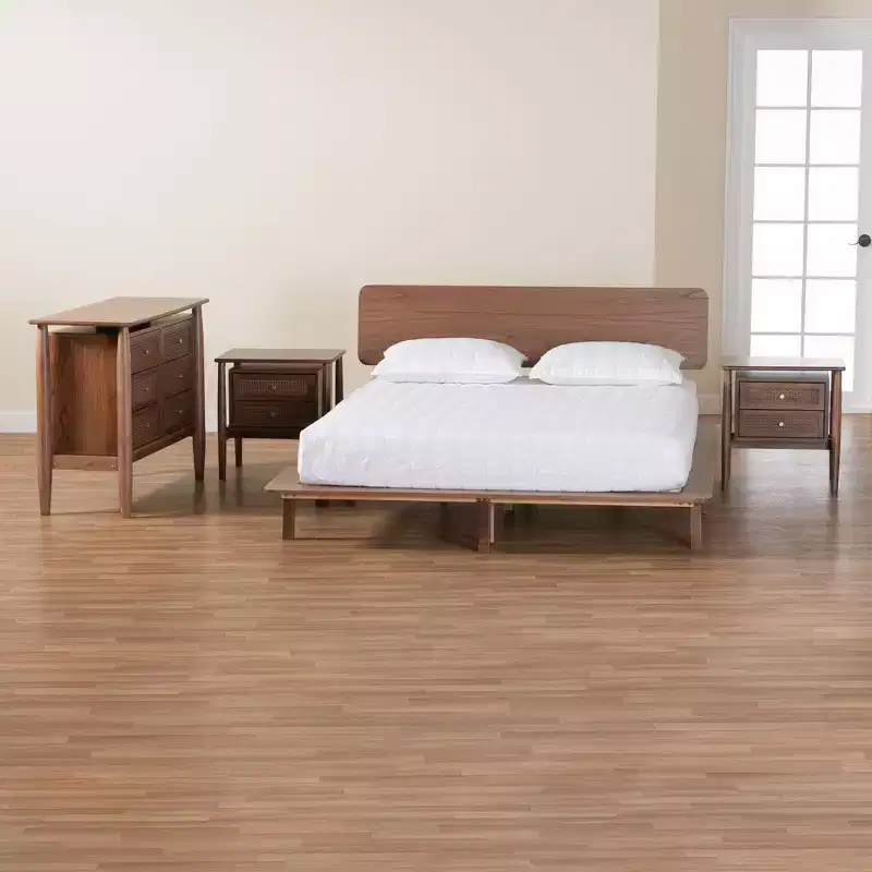Baxton Studio Alyssa Japandi Walnut Brown Wood 4-Piece Bedroom Set
