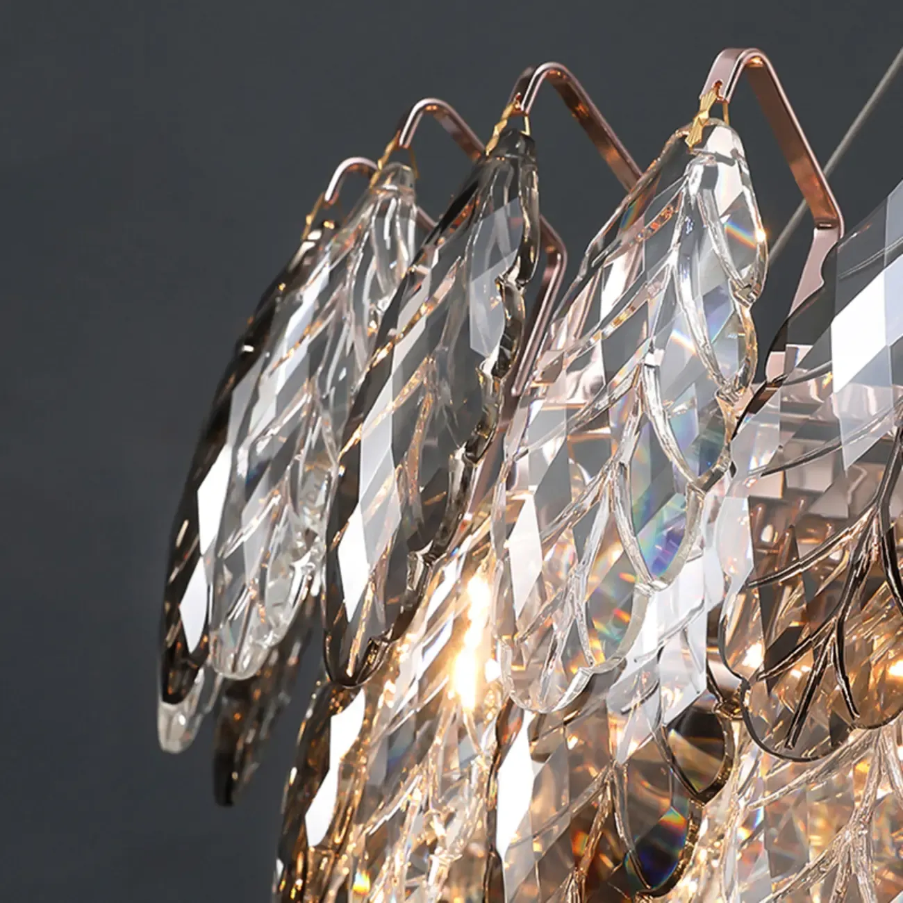 Exquisite Round Multi-light Crystal Leaf Chandelier