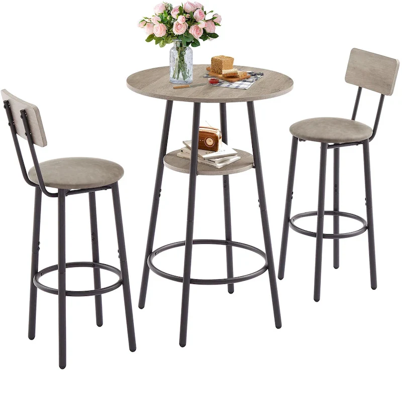 3 Pcs Dining Set, 2-Tier Round Bistro Bar Table & Upholstered Chair