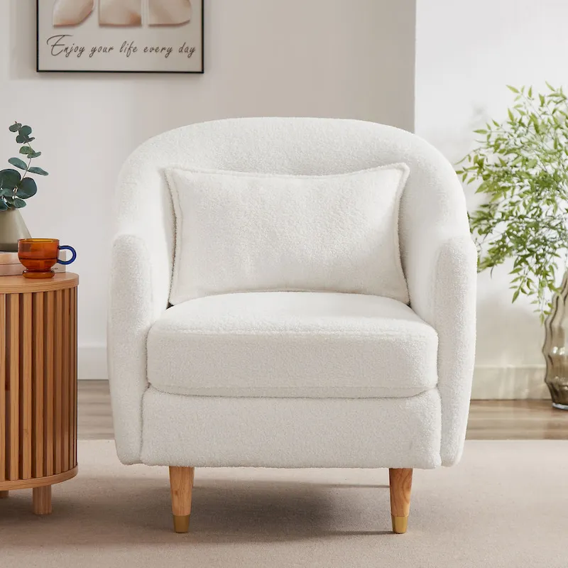 VANOMi 28.34 Accent Armchair, Velvet Barrel Chair with Solid Wood Legs