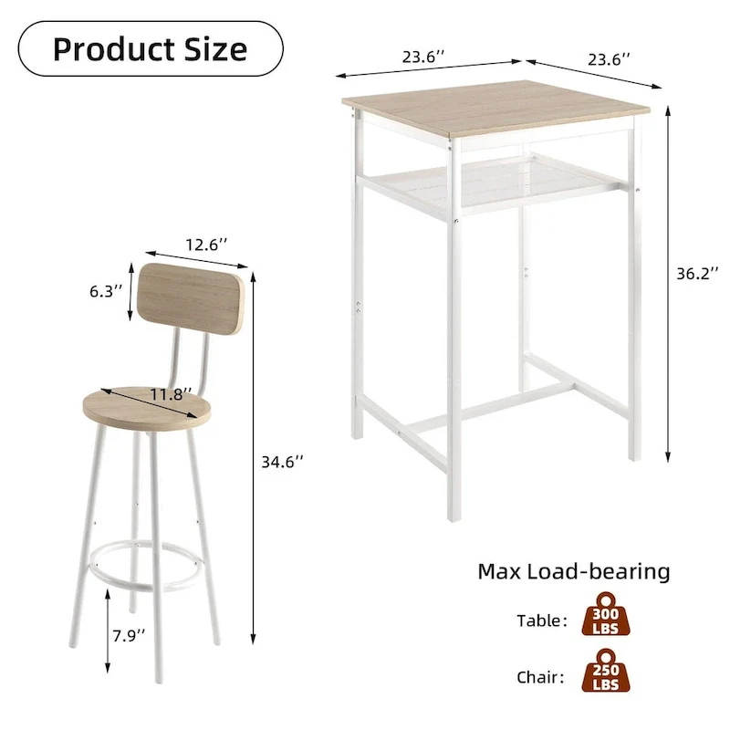 3-Piece Bar Table Set with Metal Shelf,Small Pub Table Set,Dining Set