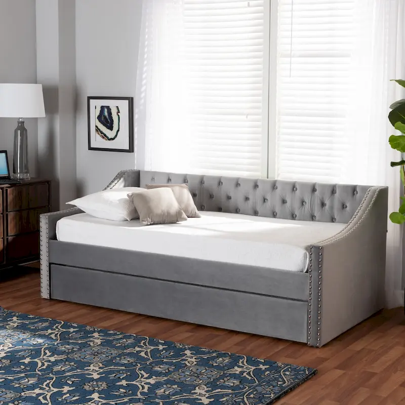 Raphael Modern Velvet Fabric Upholstered Daybed with Trundle