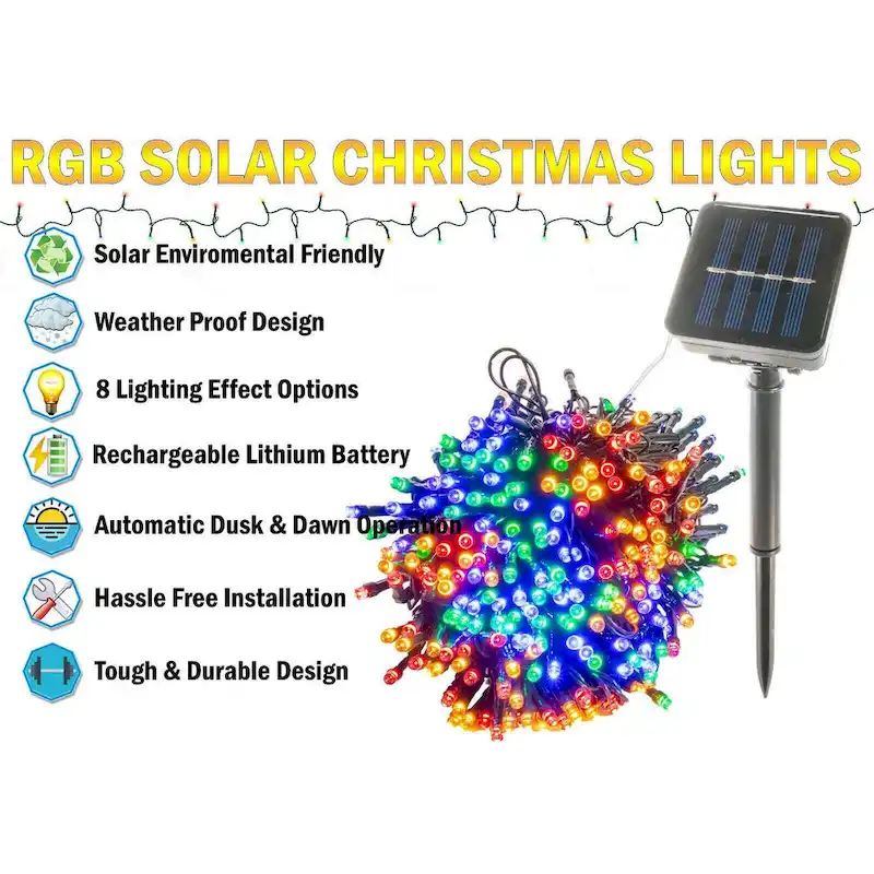 Solar Christmas String Multicolor RGB Lights Outdoor 72ft 200 LED 8 Modes Fairy