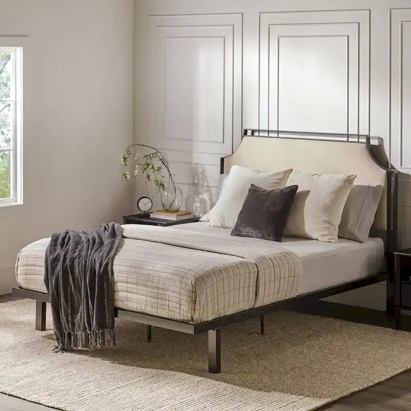 Middlebrook Designs Upholstered Curved Metal Queen Bedframe