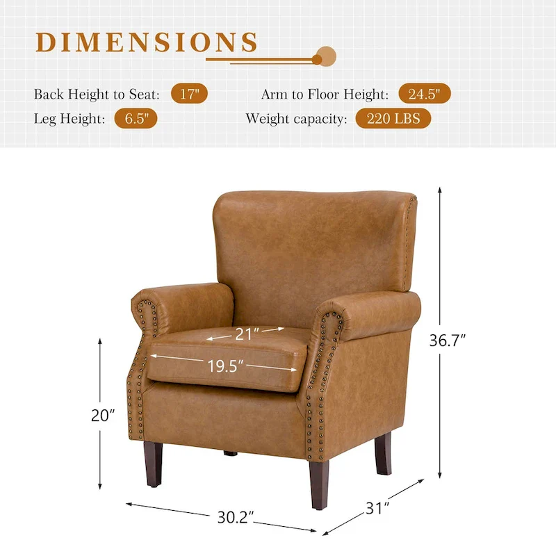 Vegan Transitional Armchair with Rolled Arms Set of 2