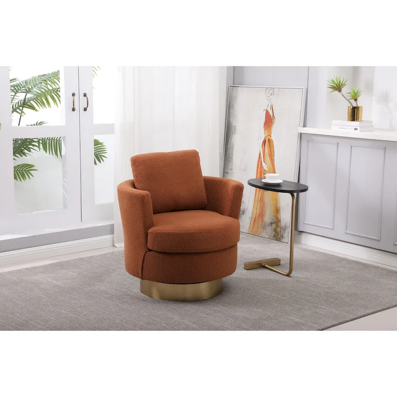 Brown Modern 29.6 Upholstered Swivel Barrel Chair with Gold Stainless Steel Base