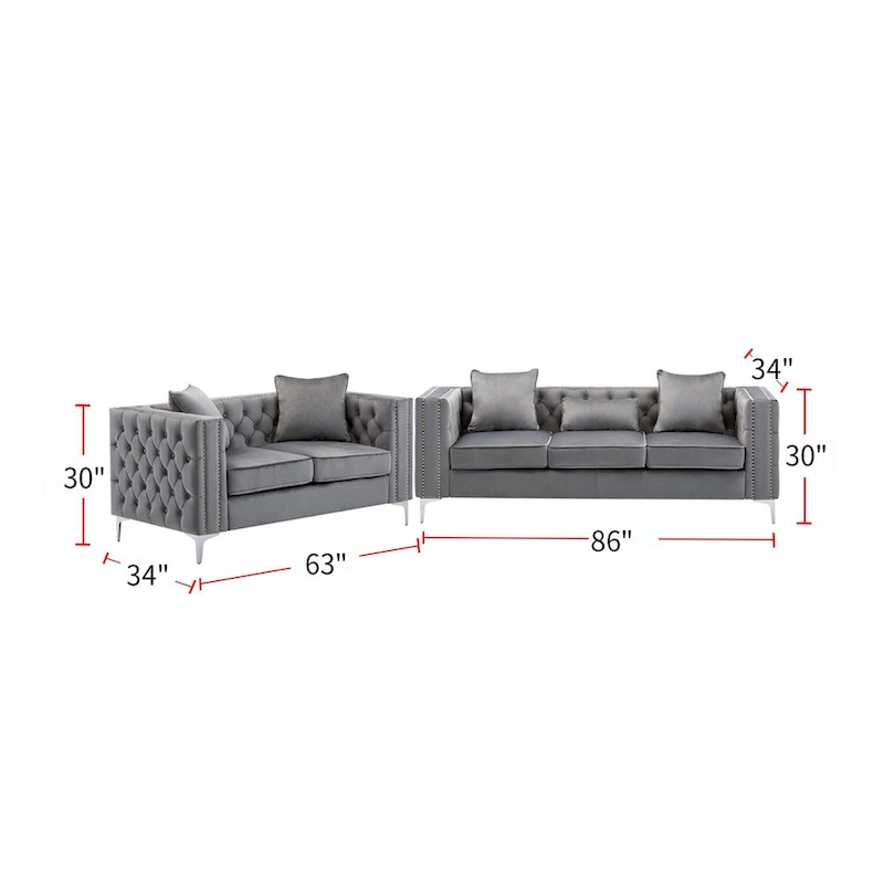 Velvet Fabric Sofa Loveseat Living Room Set