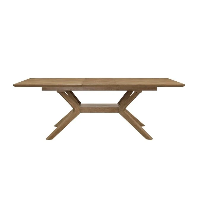 Mid-Century Modern Wood Rectangular Extension Kitchen Dining Table, Brown - Large