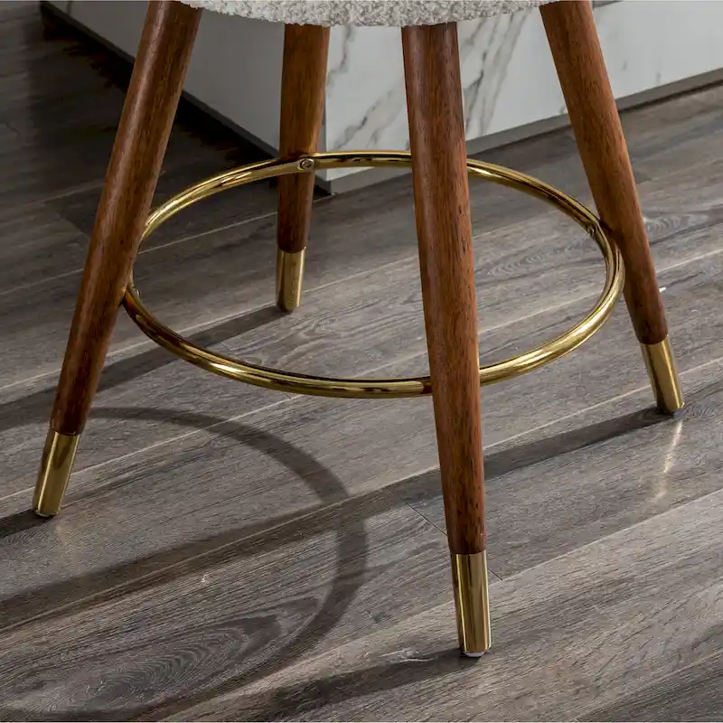 White 23.88   Upholstered Swivel Stool with Wood Frame