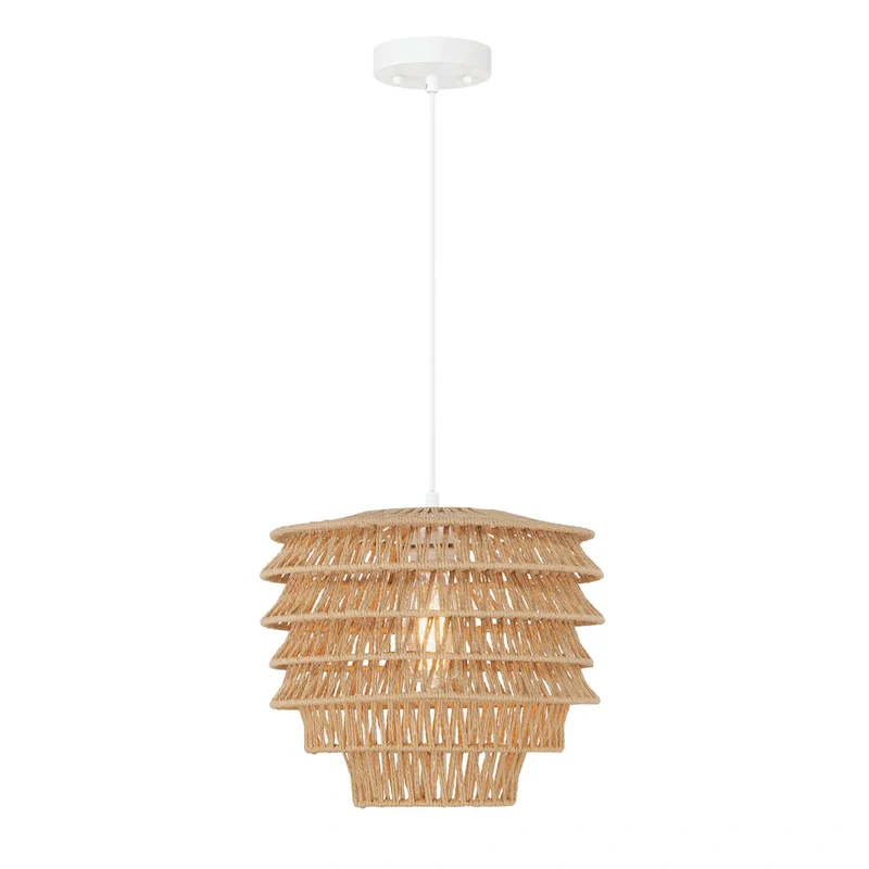 Handwoven Paper Rope and Metal Ceiling Pendant Lamp - 13.4 L x 13.4 W x 15.2 H
