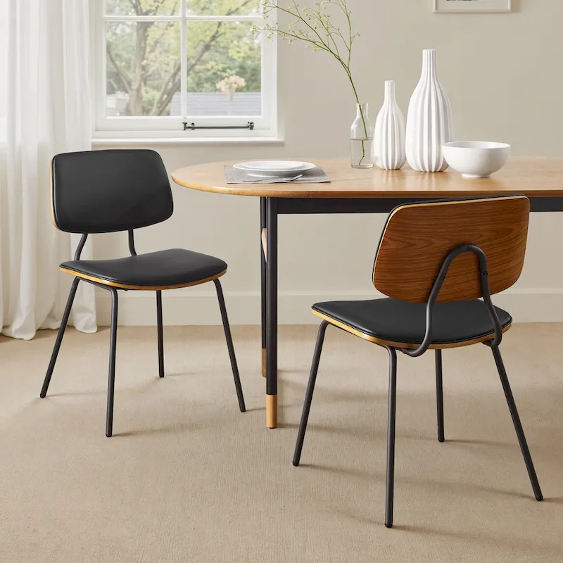 Art Leon Set of 2 Mid-century PU Leather Bentwood Dining Chairs