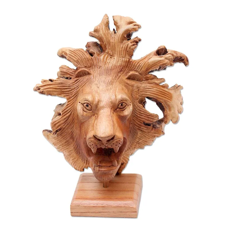 NOVICA Emerging Lion, Wood sculpture