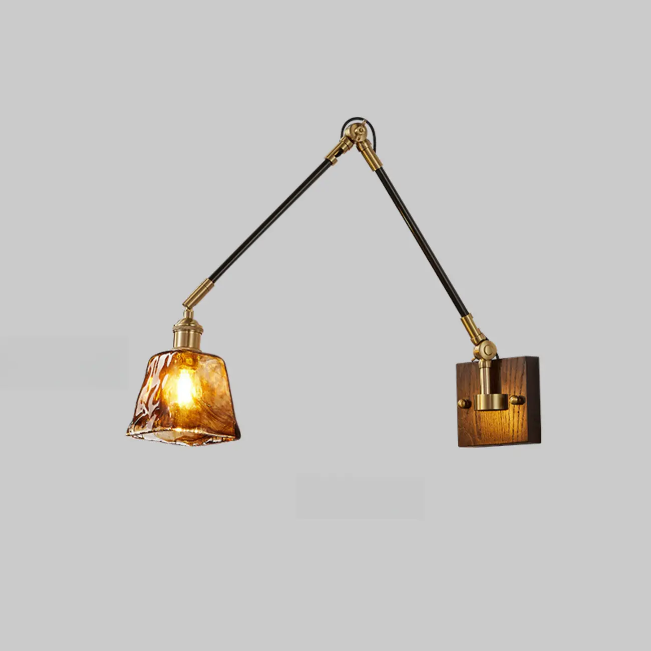 Industrial Amber Swing Arm LED Wall Sconce with Glass Shade