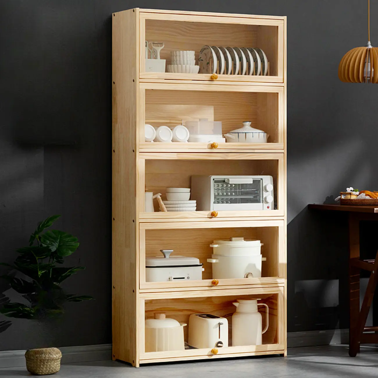 Kitchen Natural Wooden Multi-Shelf China Cabinet