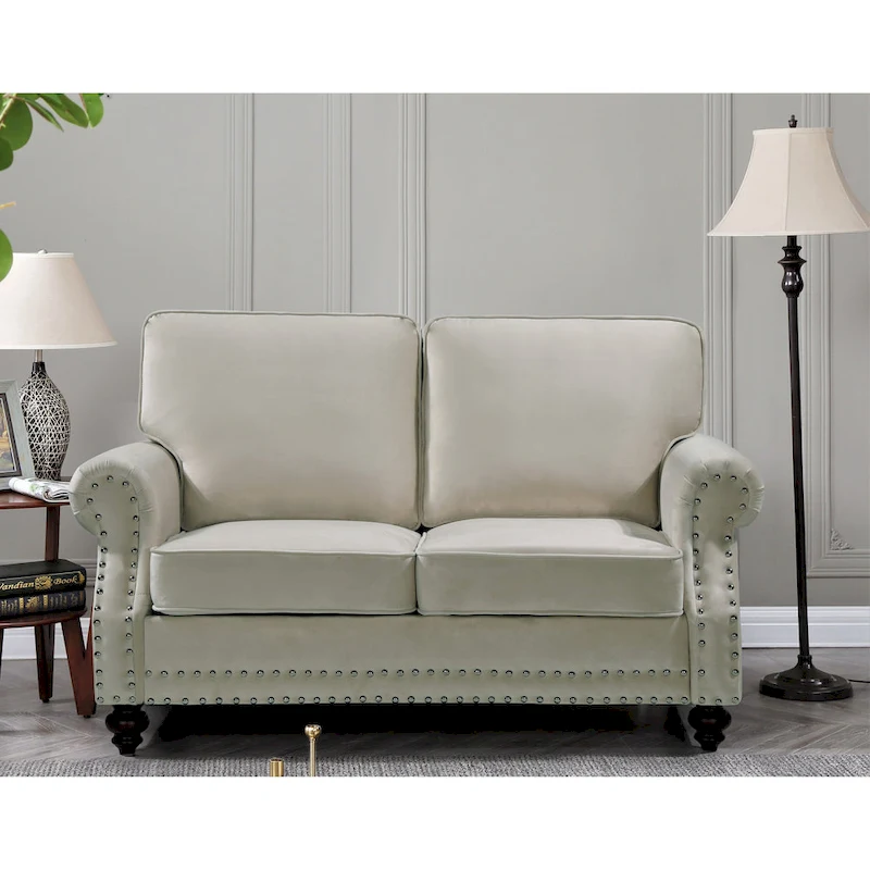 Suffield Velvet Nailhead 2-Piece Set-Loveseat & Sofa