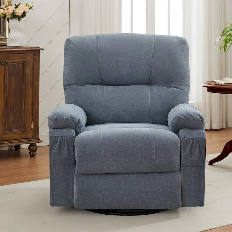 360 Linen Swivel Rocker Recliner with Side Pockets