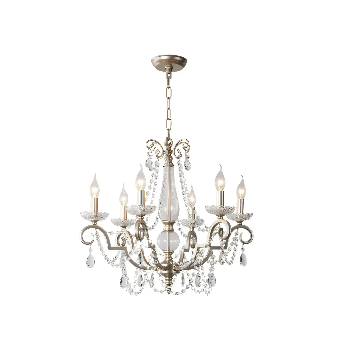 Adjustable Hanging Silver Crystal Candelabra Chandelier