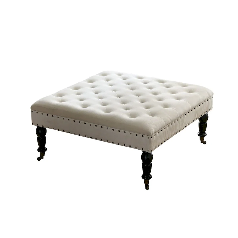 Button-Tufted Round Ottoman – 33 x 33 x 18 Inch