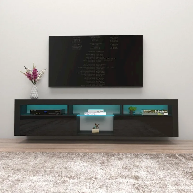 Bari 200 Wall Mounted Floating 79 TV Stand with 16 Color LEDs