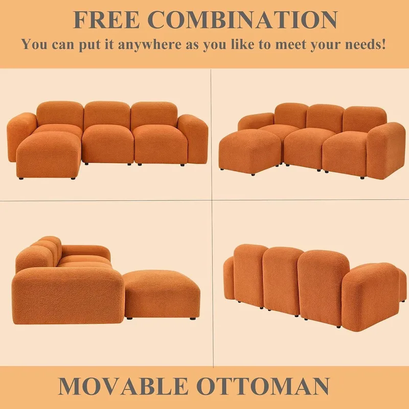 L-Shaped Modular Sectional Sofa with Chaise Lounge, 3-Seat