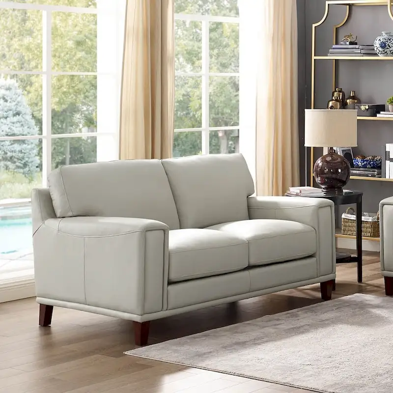 Top Grain Leather Loveseat with Feather, Memory Foam and Springs