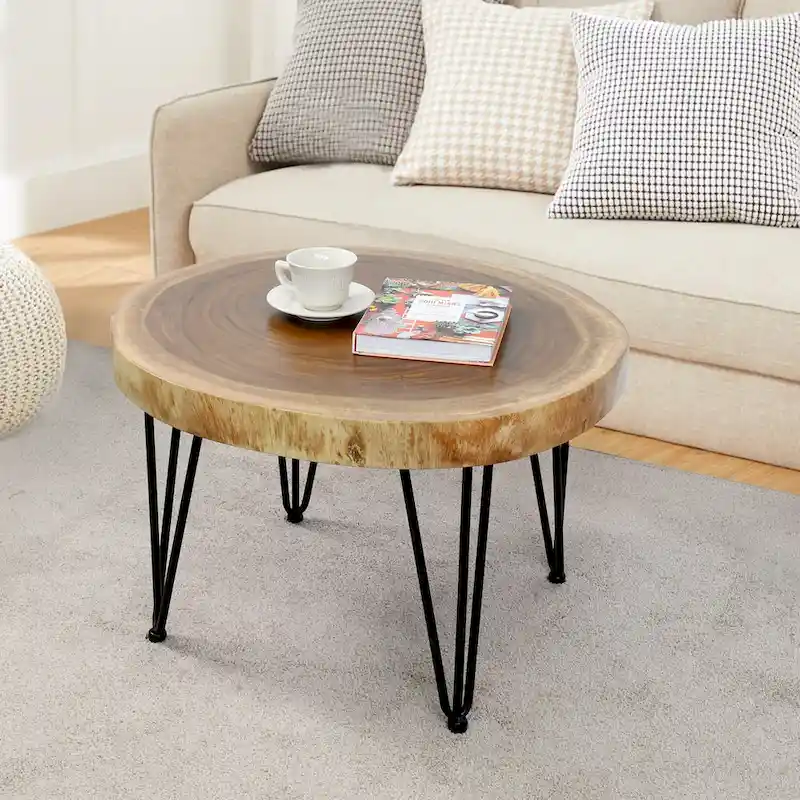 Natural Solid Wood Round End Table Coffee Table