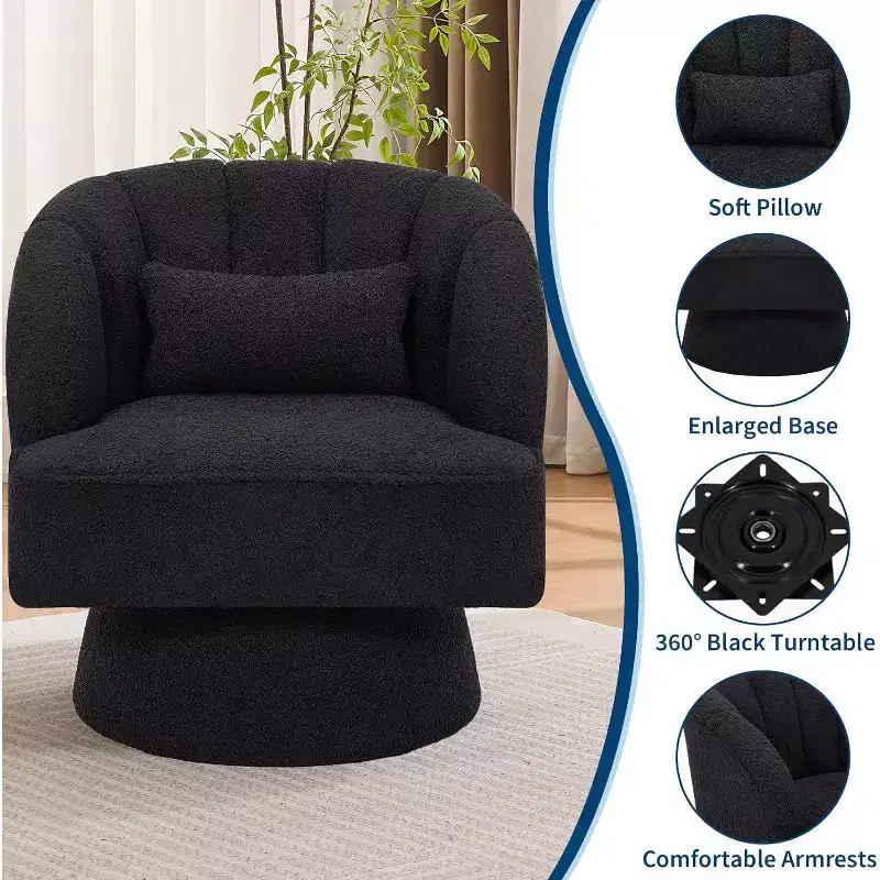 Acekool 360 Swivel Barrel Chair - Plush Teddy Velvet Lounge Chair