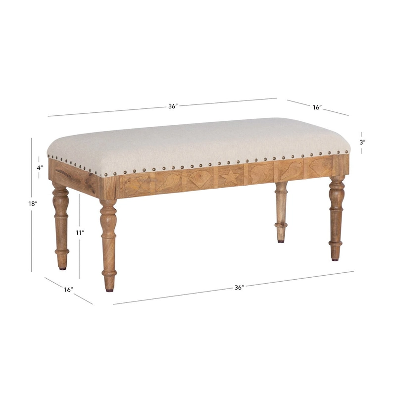 Barlow Upholstered Wood Seashell Entryway Bench