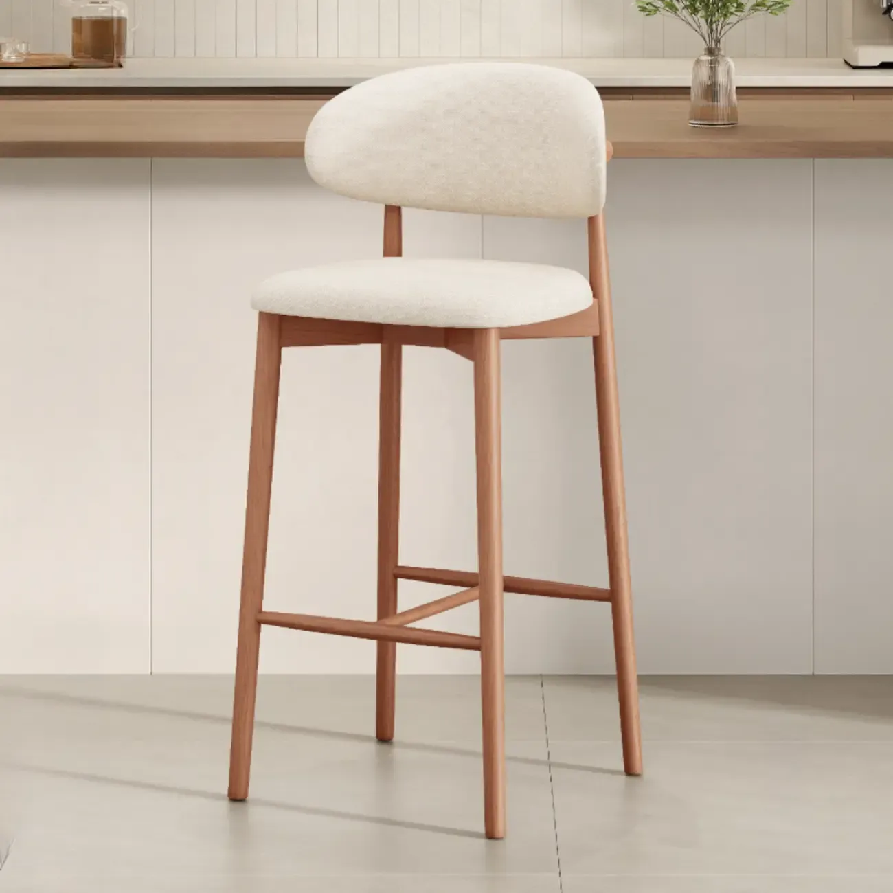 Mid Century Modern Upholstered Bar Stool with Back