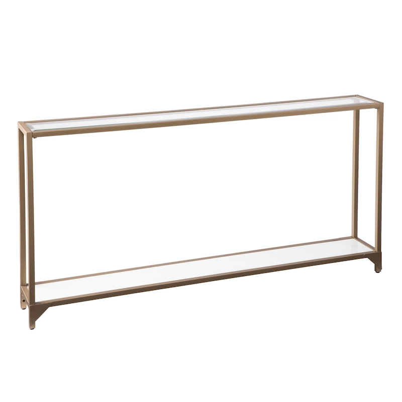 Glass Mirrored Console Table and Metal Frame with Shelf - 56 L x 8 W x 29 H