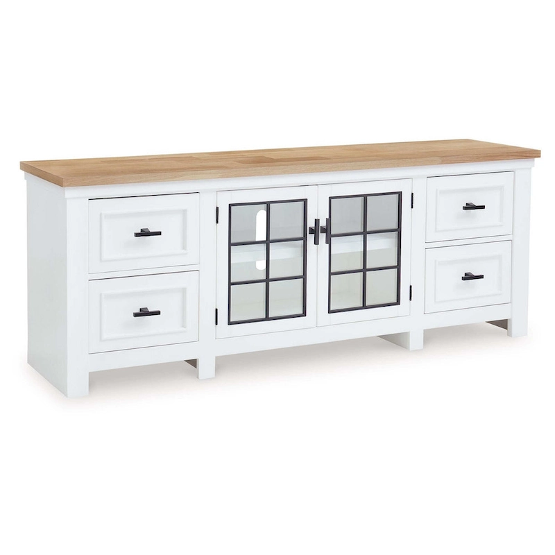 Bryn TV Media Console, 4 Drawers, 2 Door, White Hardwood, 74 Inch