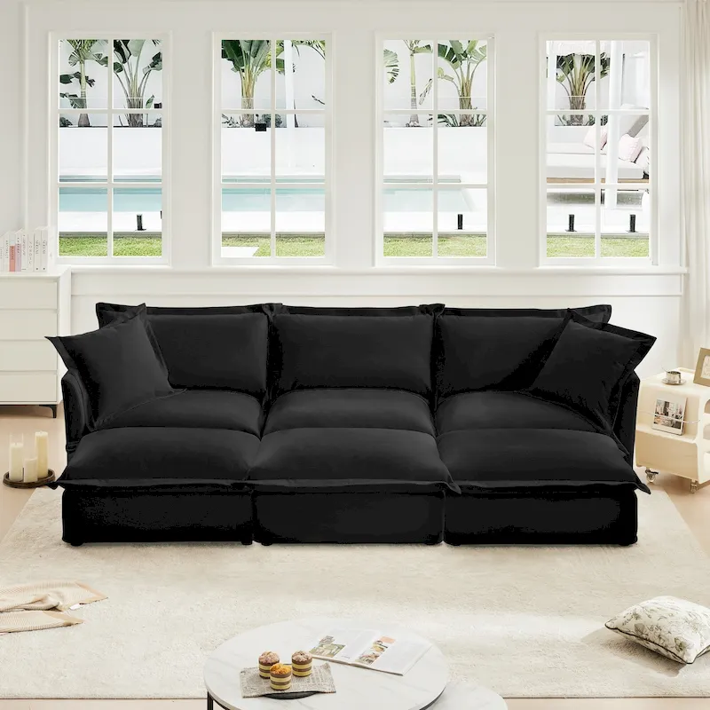 120 Chenille 3-Seater Sectional Sofa with 3 Ottomans