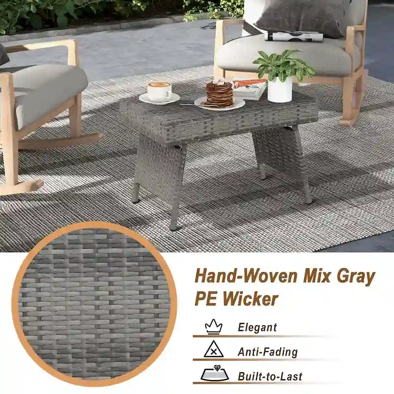 Costway Patio Folding Rattan Wicker Side Table End Coffee Table - 24  x 16  x 16  (L x W x H)