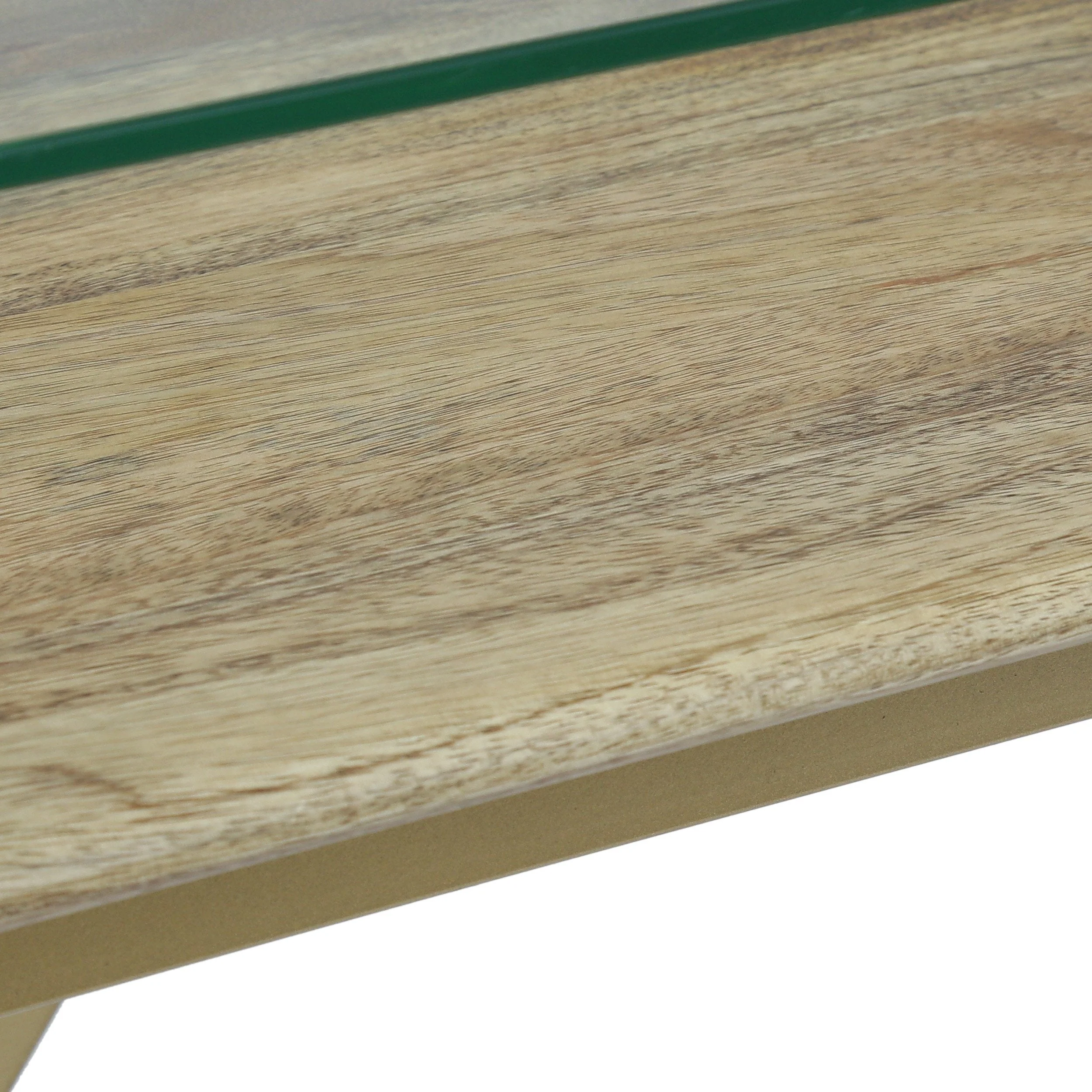 Rustic Glam Handcrafted Glass Top Desk, Honey Brown and Gold - NH637413