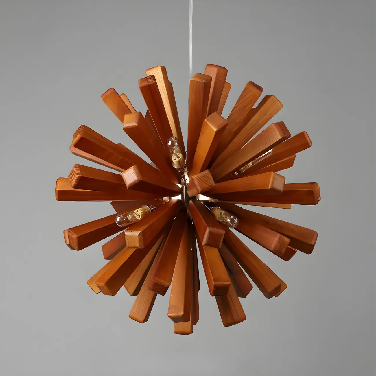 10-Light Modern Dark Wood Round Starburst Chandelier