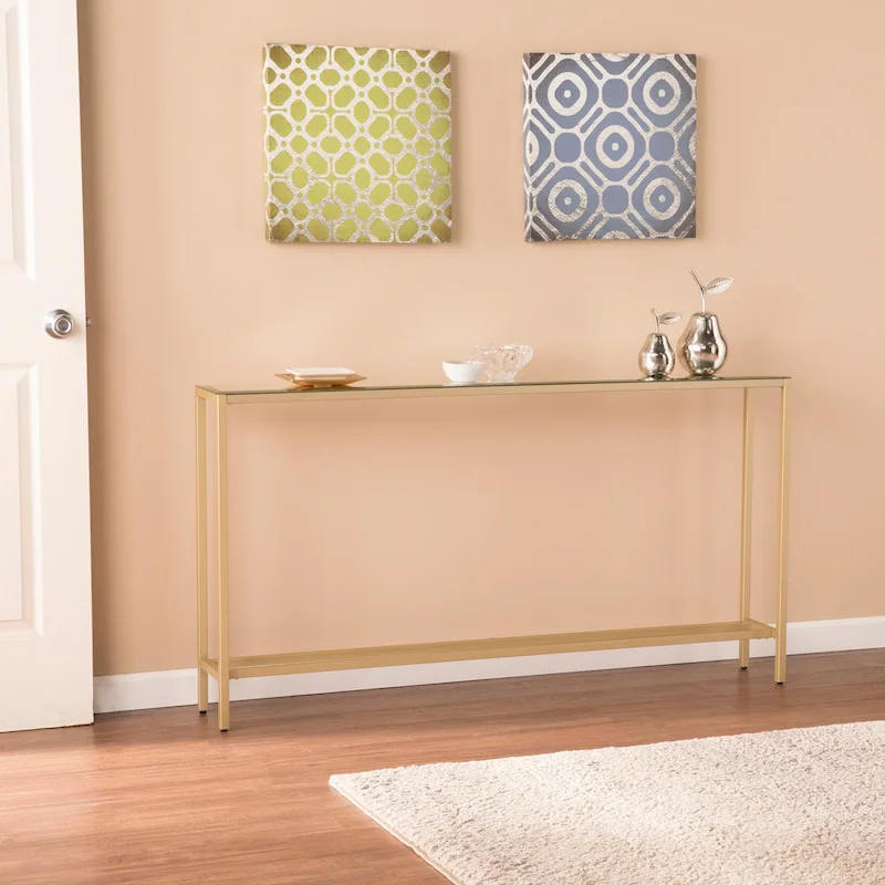 Long Narrow Console Table with Mirrored Top